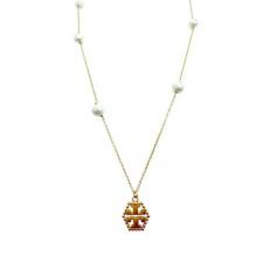 Tory Burch milgrain hex pendant necklace